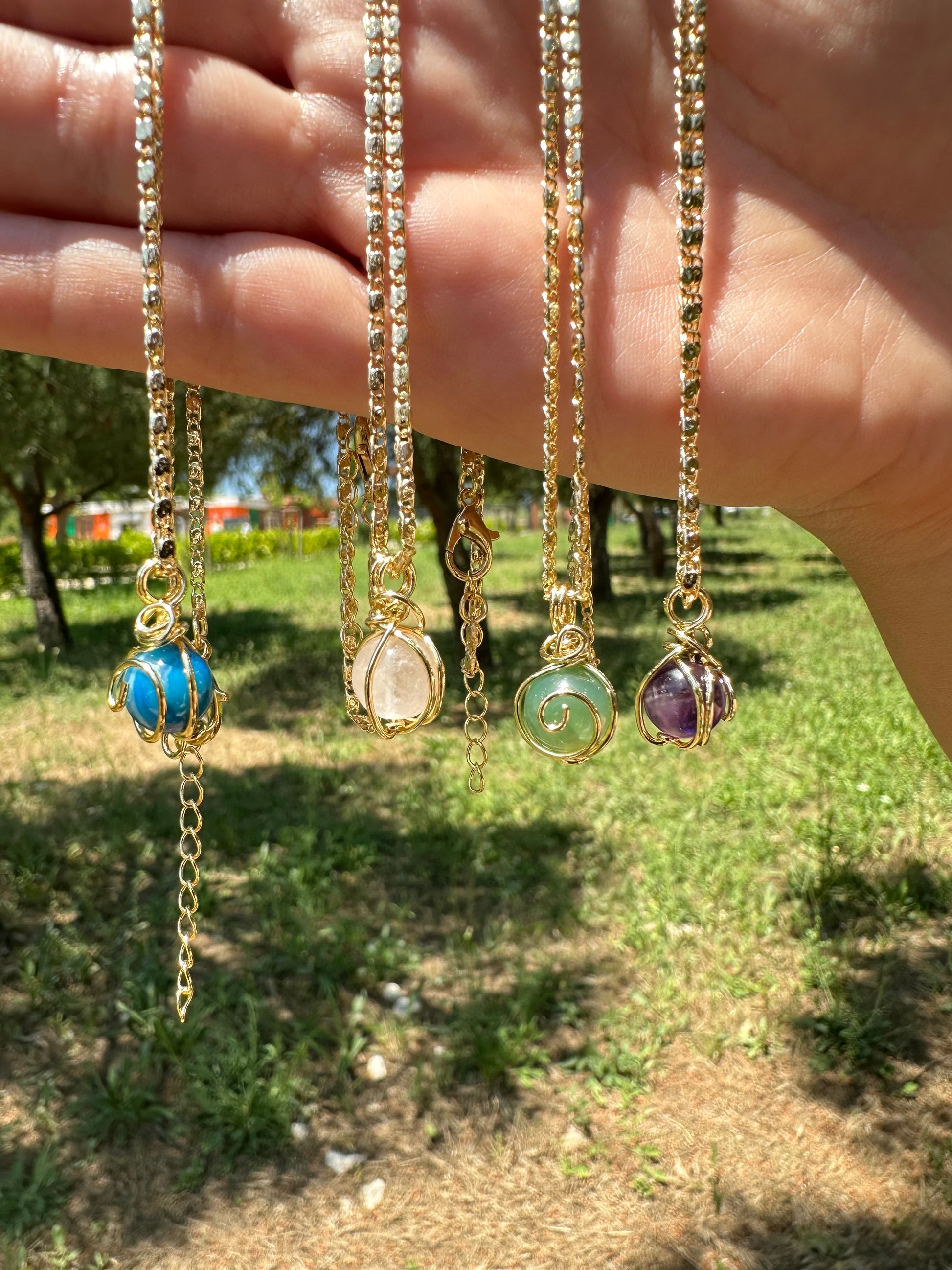 Örme Doğal Taşlı Kolye