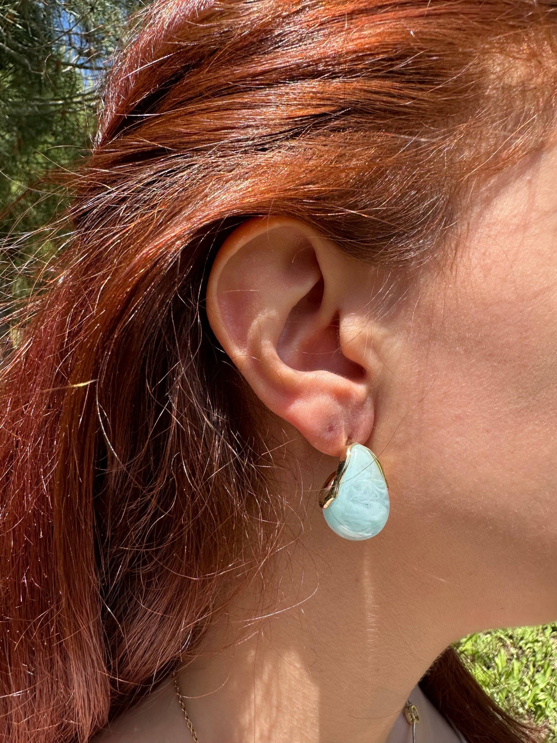 Mavi Sedefli Damla Küpe