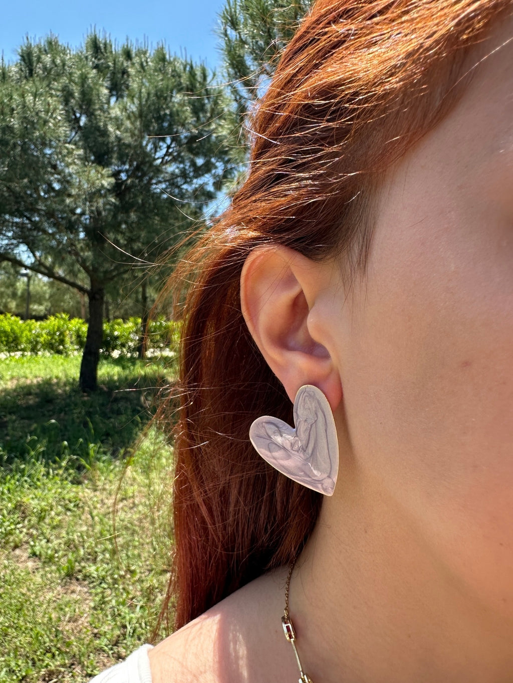 Lila Sedefli Kalp Küpe