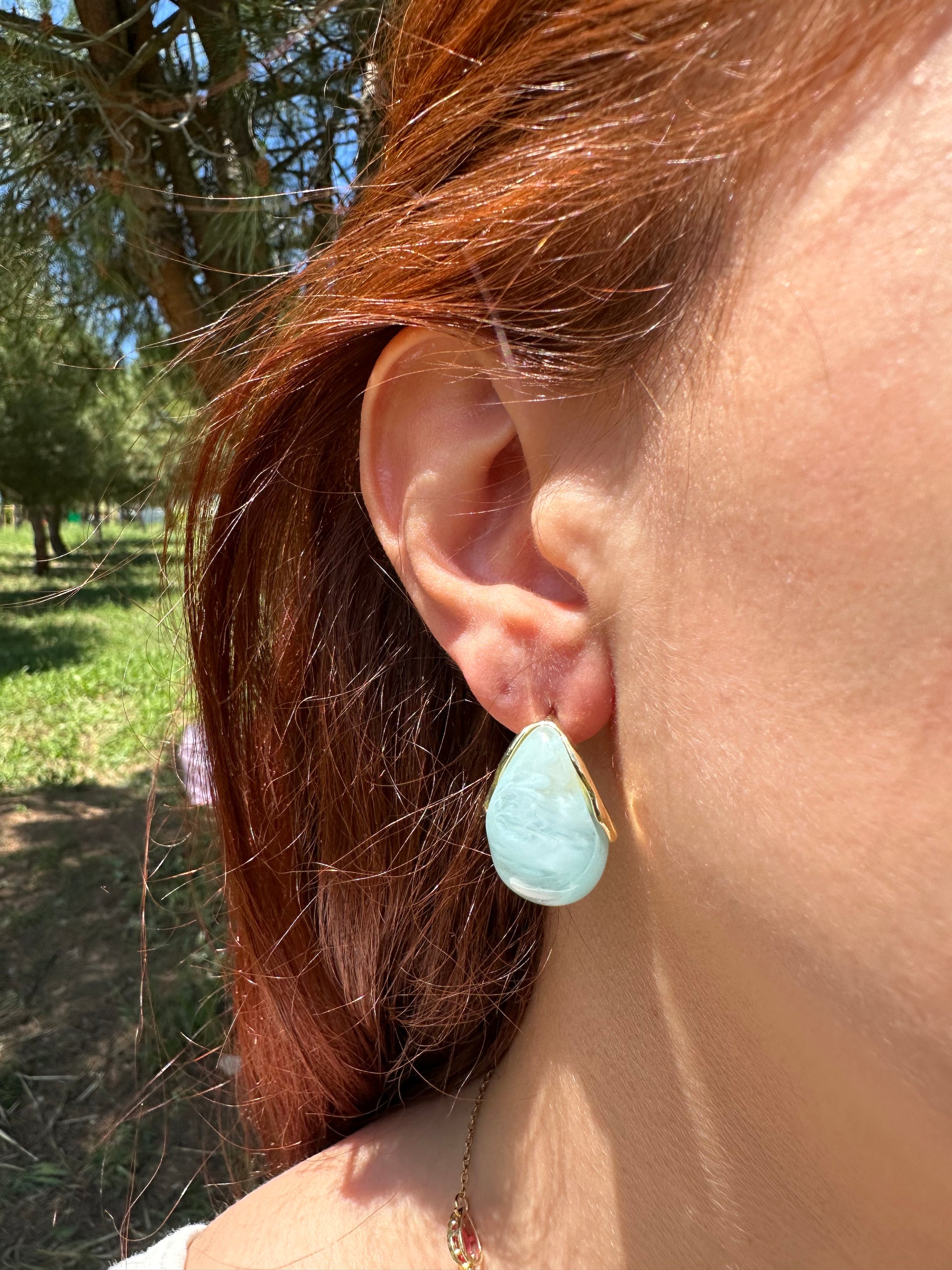 Mavi Sedefli Damla Küpe