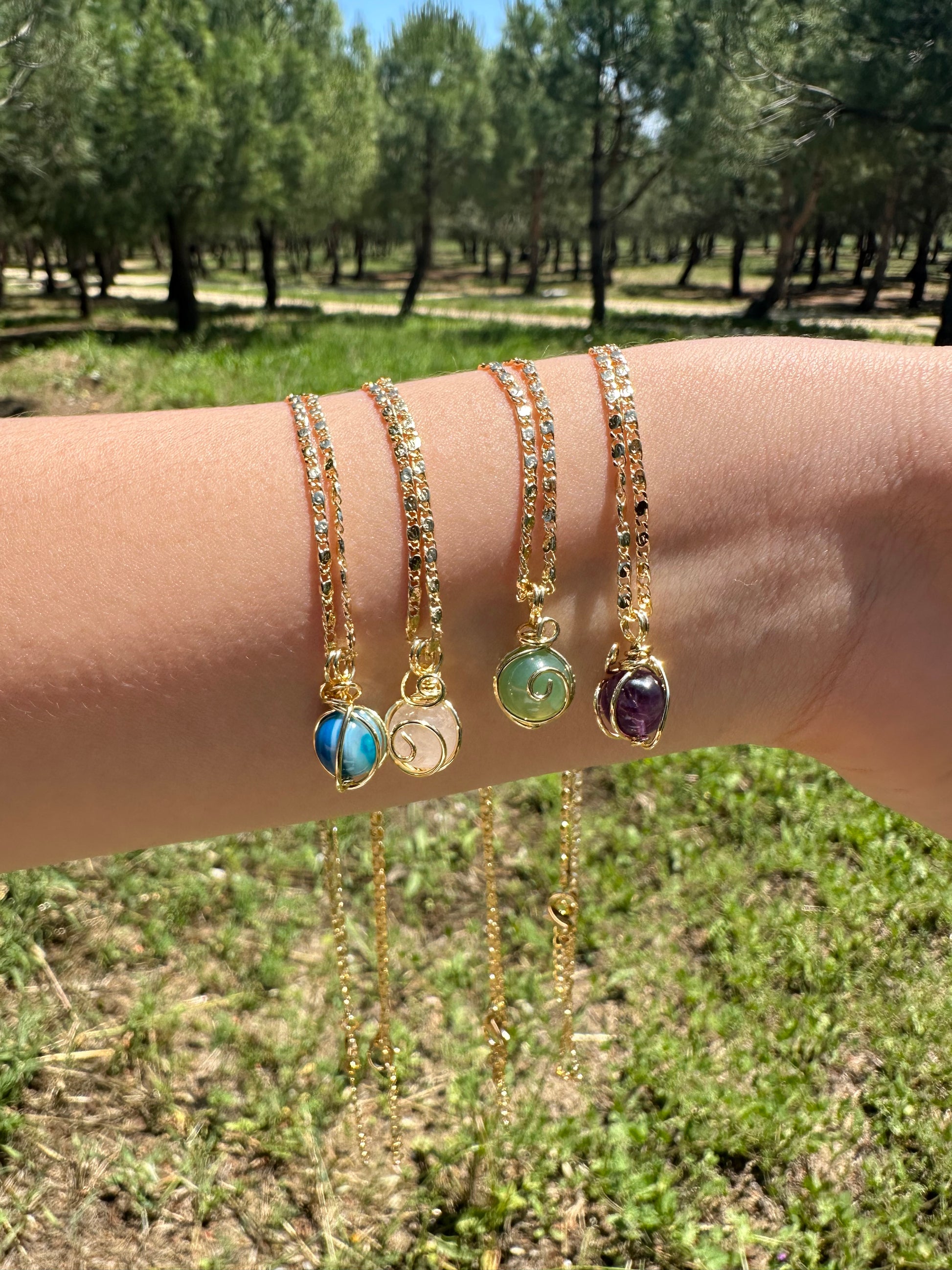 Örme Doğal Taşlı Kolye