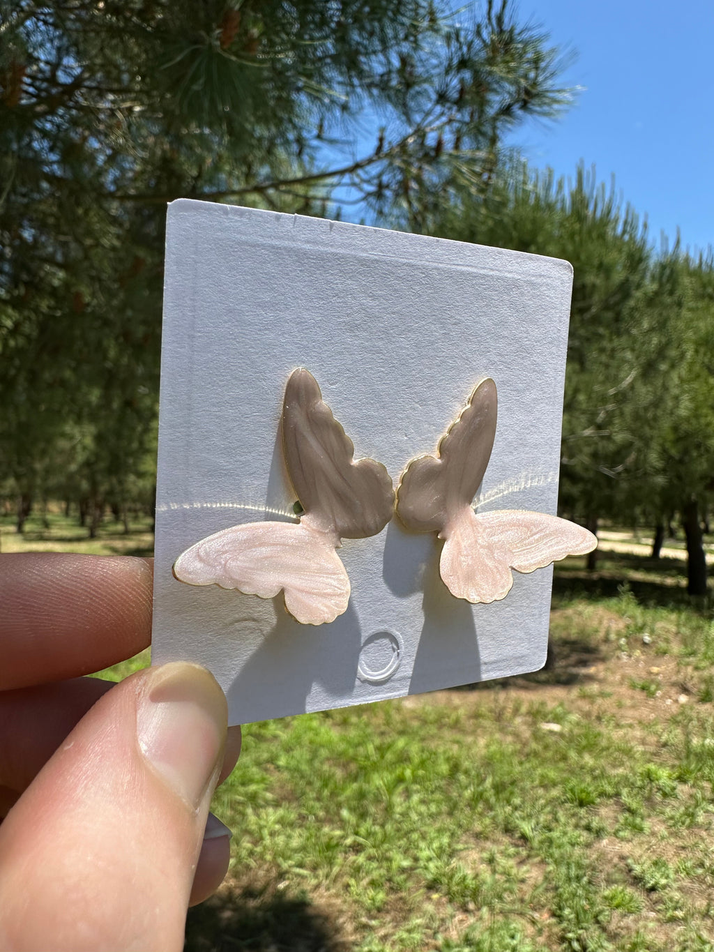 Pembe Mineli Kelebek Küpe