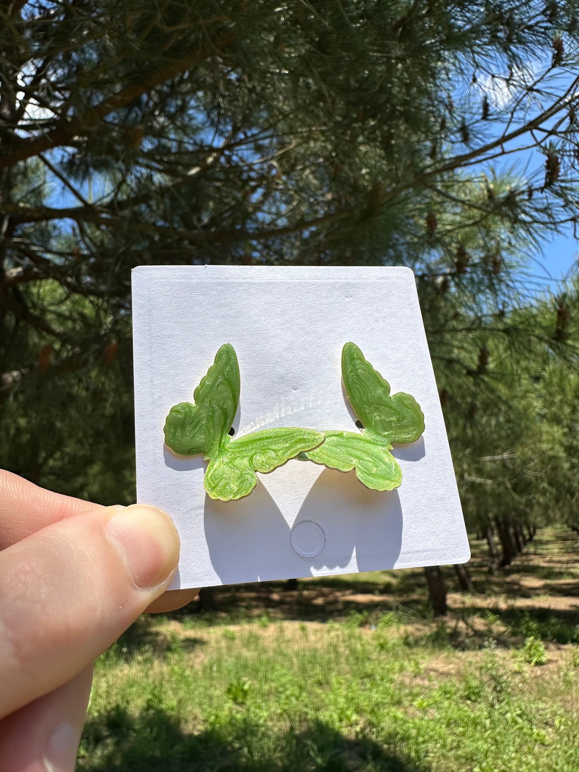 Yeşil Mineli Kelebek Küpe