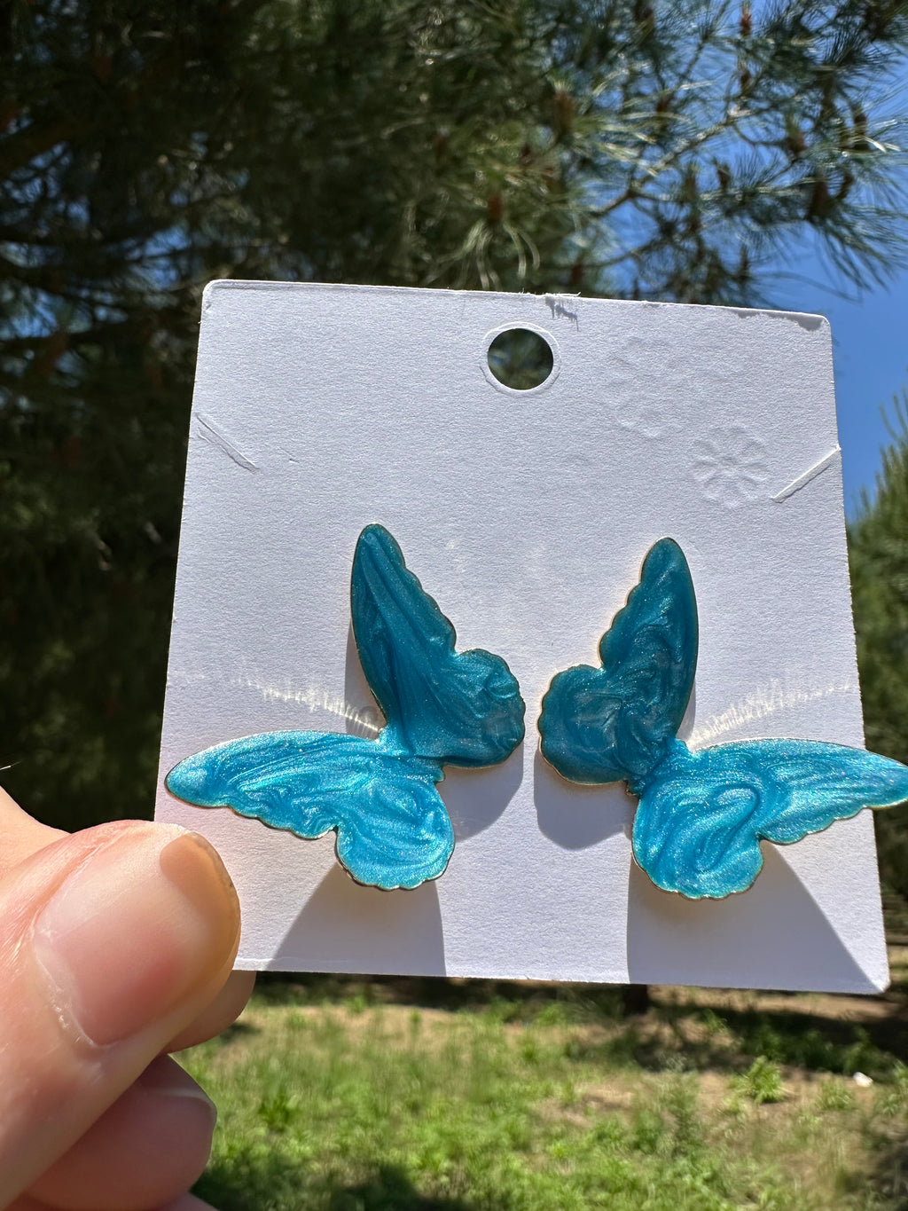 Mavi Mineli Kelebek Küpe