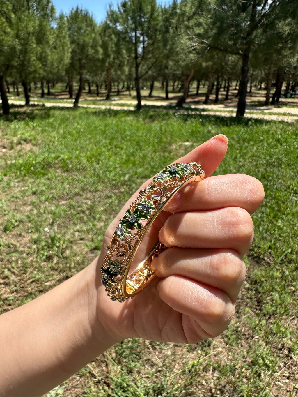 Yeşil Mineli Kelepçe Bilezik