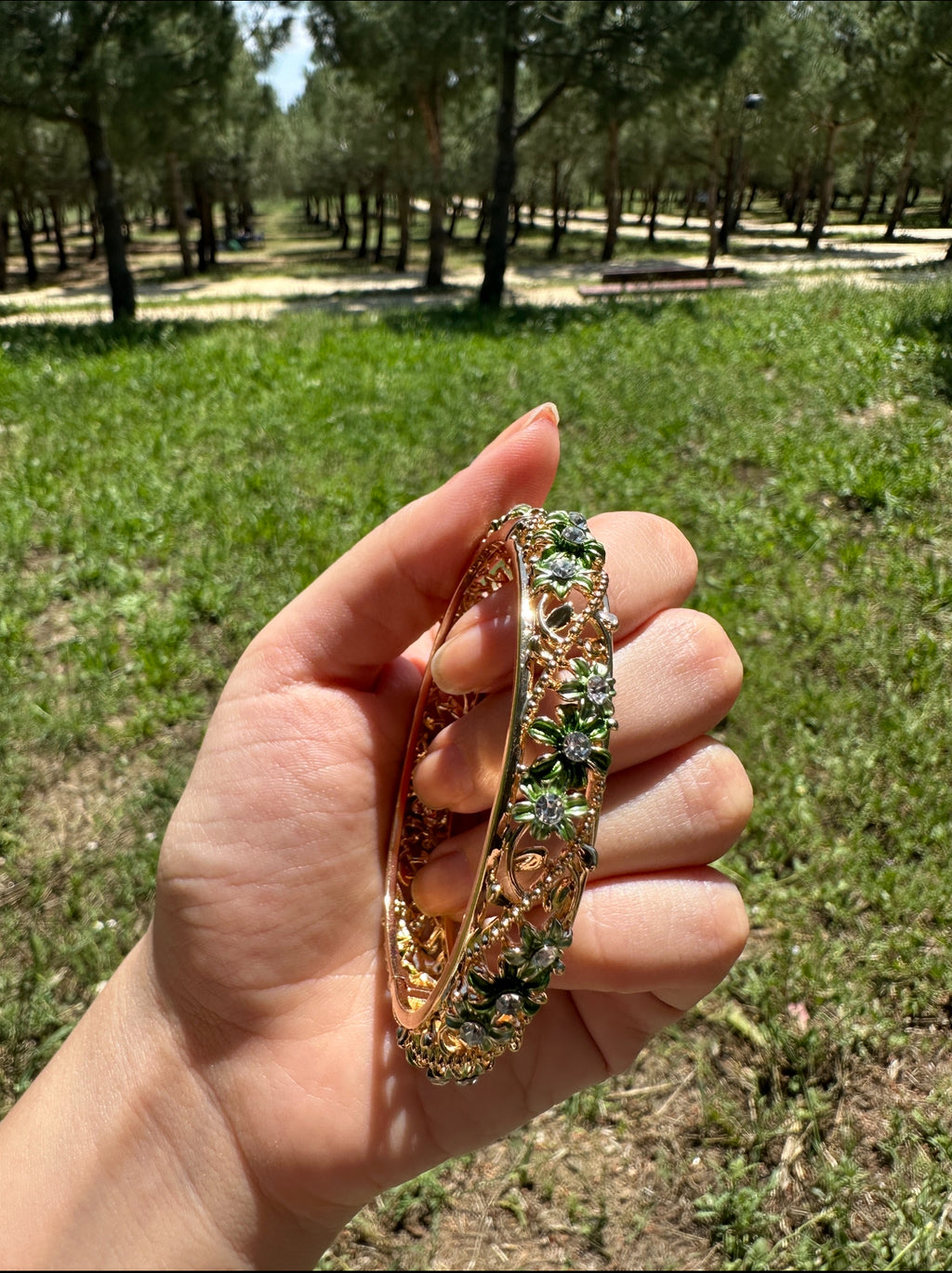 Yeşil Mineli Kelepçe Bilezik