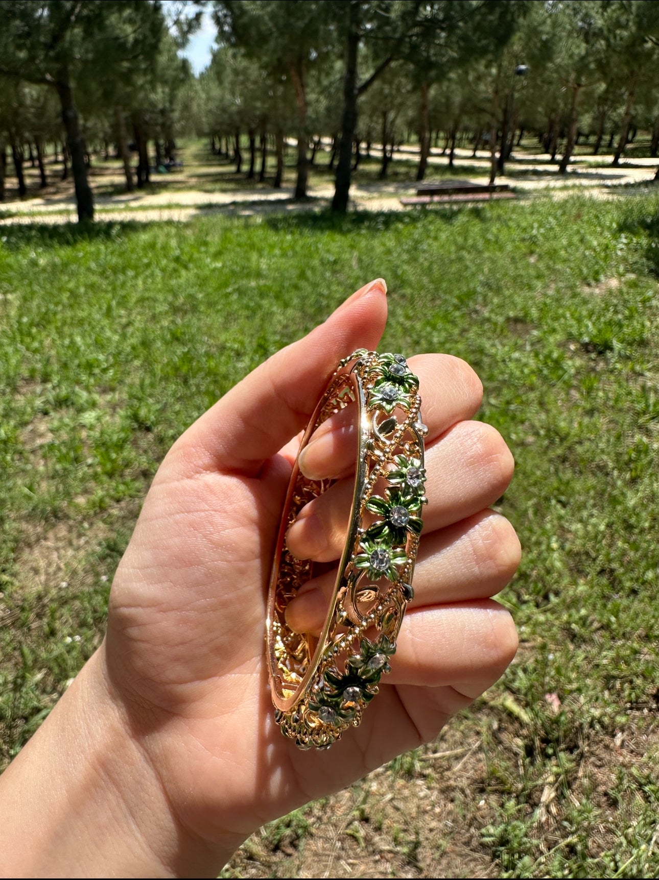 Yeşil Mineli Kelepçe Bilezik