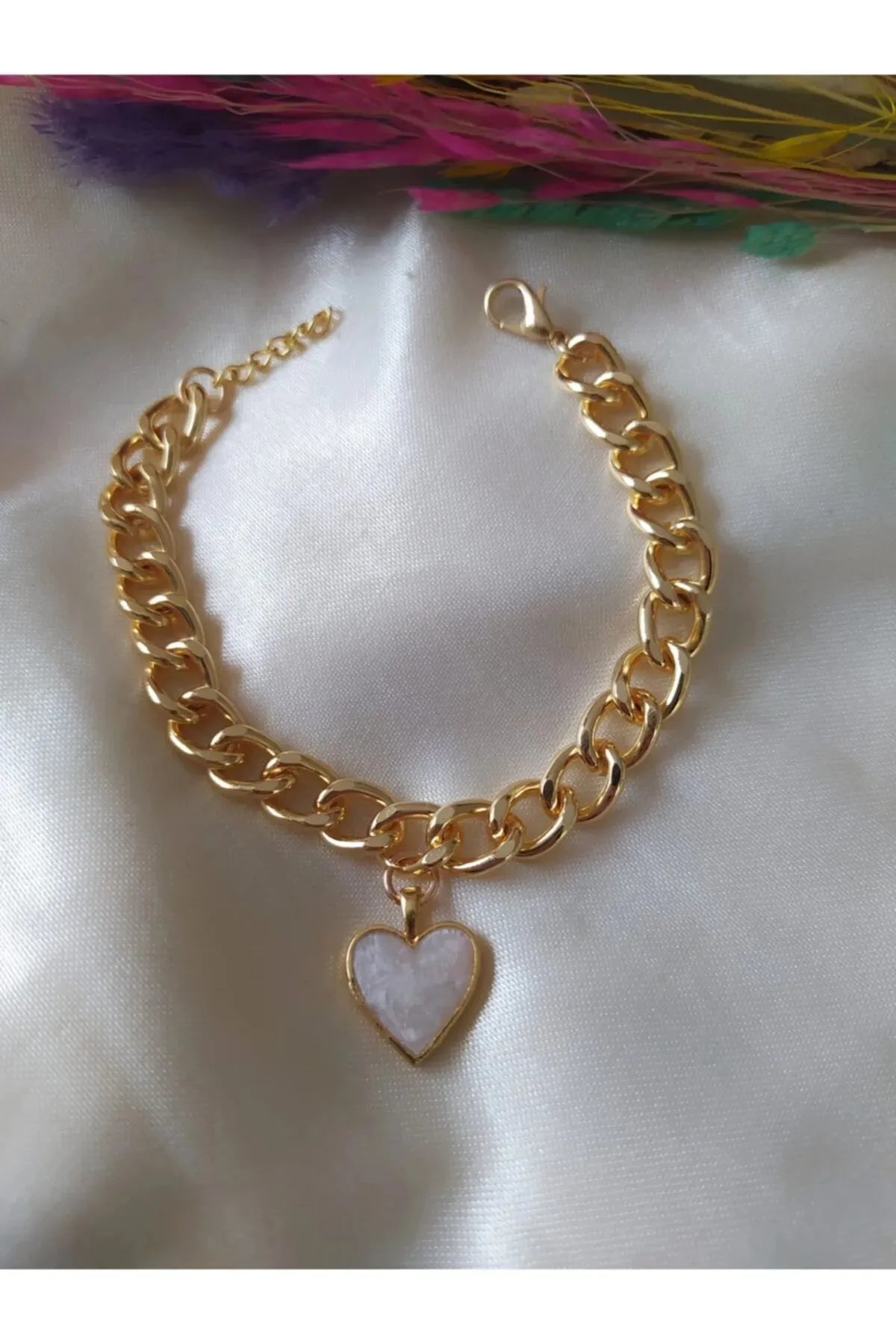 Beyaz Mineli Kalp Bİleklik