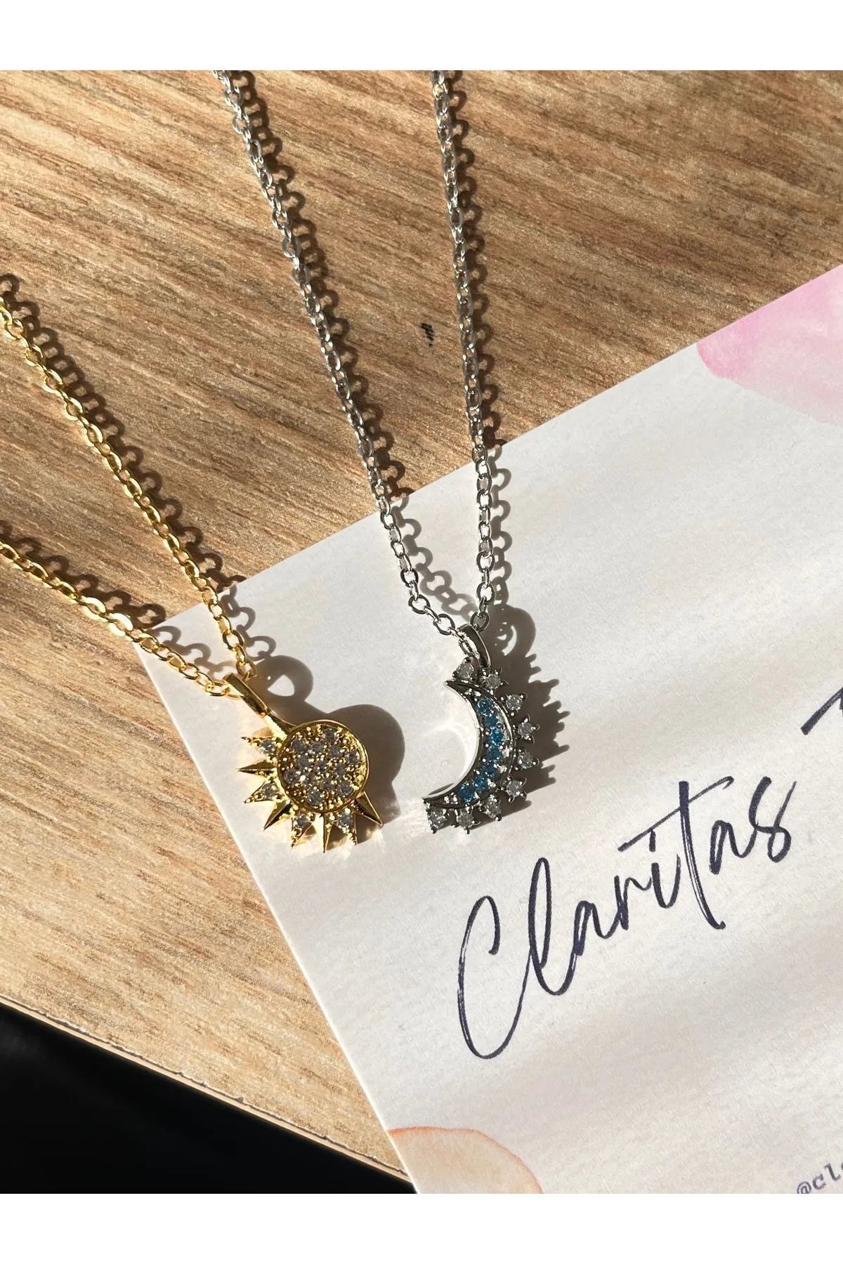 Çelik Güneş ve Hilal Ay Çift Kolye